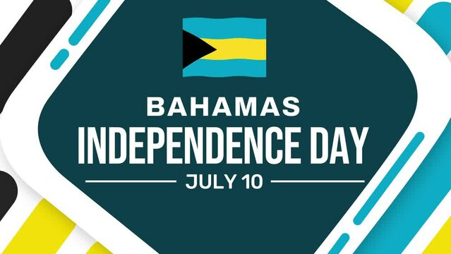 Bahamas Independence Day 4K Animation with waving flag and typography. Bahamas independence backdrop