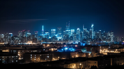 Obraz premium city skyline at night, downtown. generated ai