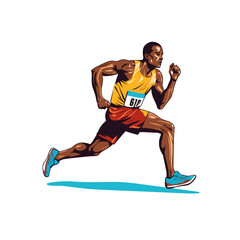 Fototapeta na wymiar Playful cartoon Middle distance runner at track sticker Illustrations in minimalist detailed style