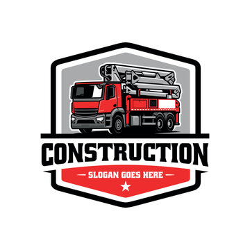 concrete pump truck illustration logo vector