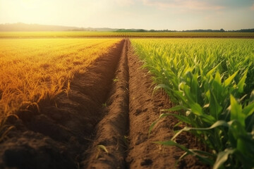 Agricultural fields with cover crops to reduce soil erosion, Natural climate solutions, nature background Generative AI