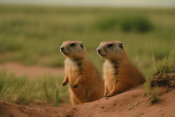 Fototapeta premium Prairie Dogs in the Temperate Forest. Generative AI
