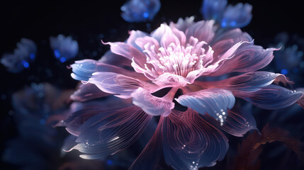 Glowing flowers with bioluminescent petals. A mystical and enchanting image AI Generative