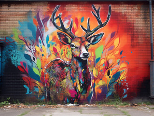 Street Art Graffiti of a Deer | Generative AI