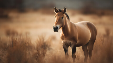 Przewalski's Horses in the Temperate Grasslands. Generative AI