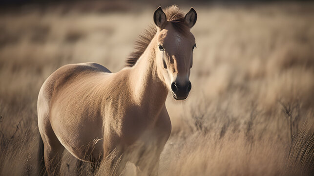 Przewalski's Horses in the Temperate Grasslands. Generative AI