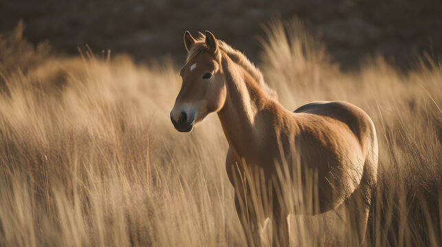 Przewalski's Horses in the Temperate Grasslands. Generative AI