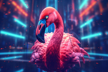 hipster sunglasses feather animal pink bird summer flamingo tropical party. Generative AI.