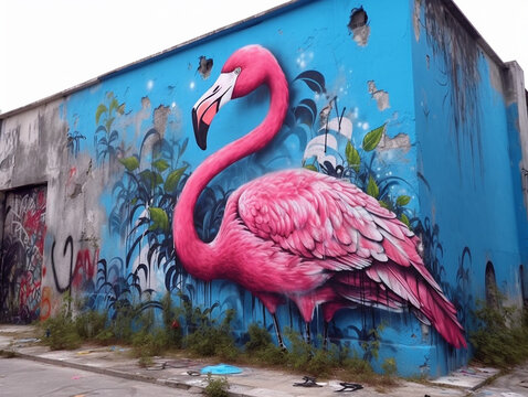 Street Art Graffiti of a Flamingo | Generative AI