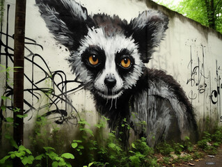 Street Art Graffiti of a Lemur | Generative AI