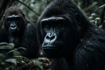 Fototapeta premium Gorillas in their Natural Habitat. Generative AI