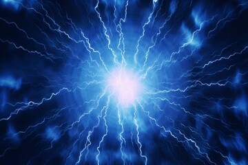 Radiating Blue Electric Lightning Background Centered. AI