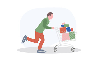 A man with the shopping cart flat illustration vector image