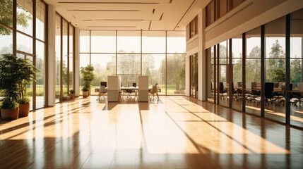 Fototapeta premium Generative ai illustration of minimalist spacious office hall