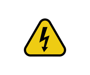 High Voltage Sign. Danger symbol. Black arrow isolated in yellow triangle logo design. High voltage hazard. Caution sign on yellow design vector design and illustration.