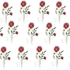 Seamless pattern with forest watercolor herbs. Wildflowers.