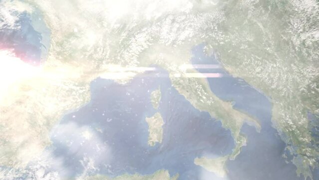 Zoom in from space and focus on Bastia, France. 3D Animation. Background for travel intro. Elements of this image furnished by NASA