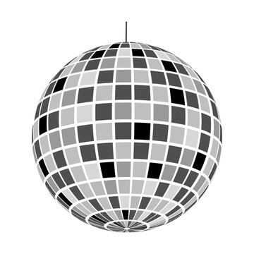 Mirror discoball icon. Shining night club sphere. Dance music party disco ball. Mirrorball in 70s 80s retro discotheque style. Nightlife symbol isolated on white background