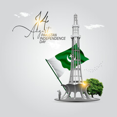 Creative Pakistan independence day greeting card design and Social media post template