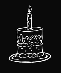 On a black background of white cake with candles