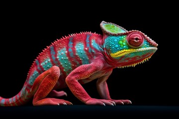 Beautiful multicolored chameleon on black background