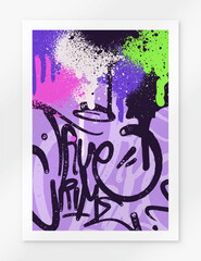 multicolored background poster, graffiti letters, bright colored inscriptions in the style of graffiti street art