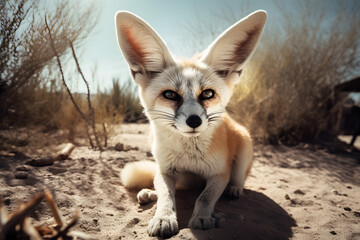 Obraz premium Life of the Fennec Fox in the Desert. Generative AI