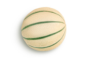 Cantaloupe melon isolated on white background with full depth of field. Top view. Flat lay.