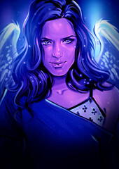 Beatiful illustration of pretty young woman with angel wings. Poster, banner, cover background