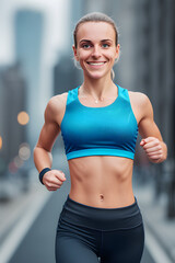 Fototapeta na wymiar illustration of a fit female jogger. (AI-generated fictional illustration) 