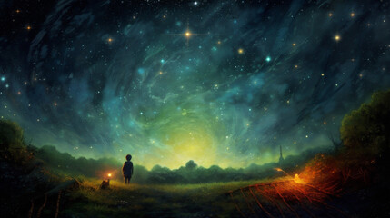 child nature universe star space astronomy sky galaxy night starry. Generative AI.