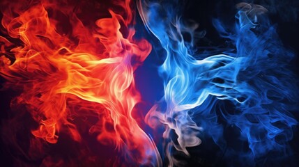 Fototapeta premium Abstract background of blue and red fire on a black background