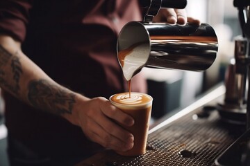 Crafting the Perfect Barista Coffee with a Male Hand. AI