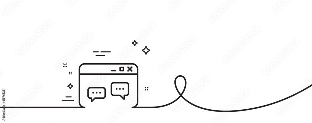 Poster browser window line icon. continuous one line with curl. chat speech bubbles sign. internet page sym