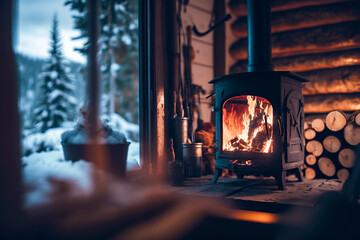 Rustic Wilderness Escape: Secluded Log Cabin Embraced by Nature's Beauty and Warmth, ai generative