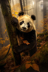 Adorable Giant Panda in bamboo forest. Amazing Wildlife. Generative Ai