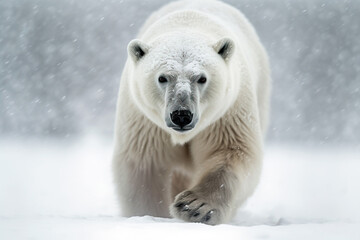 Portrait of Majestic Polar bear walking through snow. Amazing Wildlife. Generative Ai