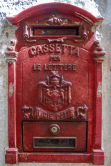 Old italian post box, text translates to 'mailbox, Royal Mail', Salerno, Region of Campanis, Italy