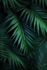 Vertical background. Palm leaves in the jungle. AI generative.