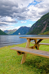 MSC Lirica Cruise ship in Norwegian Fjords - Hellesylt