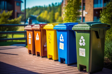 Recycling center promoting waste reduction and recycling initiatives, Natural climate solutions, nature background Generative AI