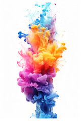 Obraz premium Multicolored rainbow neon ink on white background