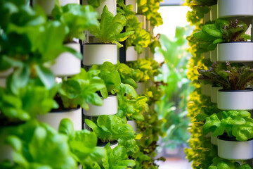 Sustainable urban agriculture with vertical farming and hydroponics, Natural climate solutions, nature background Generative AI