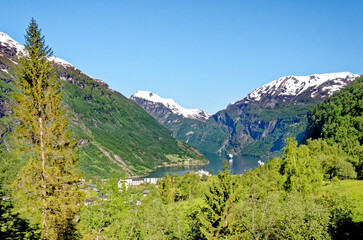 Fototapeta na wymiar Panoramic view over Geirenger fjord in Norway