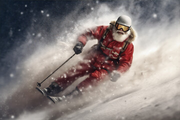 mountain winter christmas sport skier santa holiday snow snowboarder ski. Generative AI.