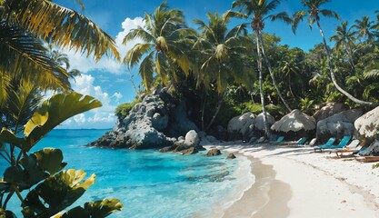 Fototapeta premium a beach with palm trees ai generated