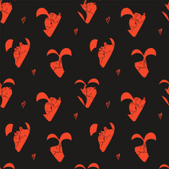 Kissing people seamless pattern. Line portrait. Man and woman couple in love, romantic relationships. Boyfriend and girlfriend. Decor textile, wrapping paper, wallpaper design. Print for fabric vector