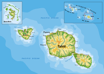Tahiti and Bora-Bora highly detailed physical map - 615768869