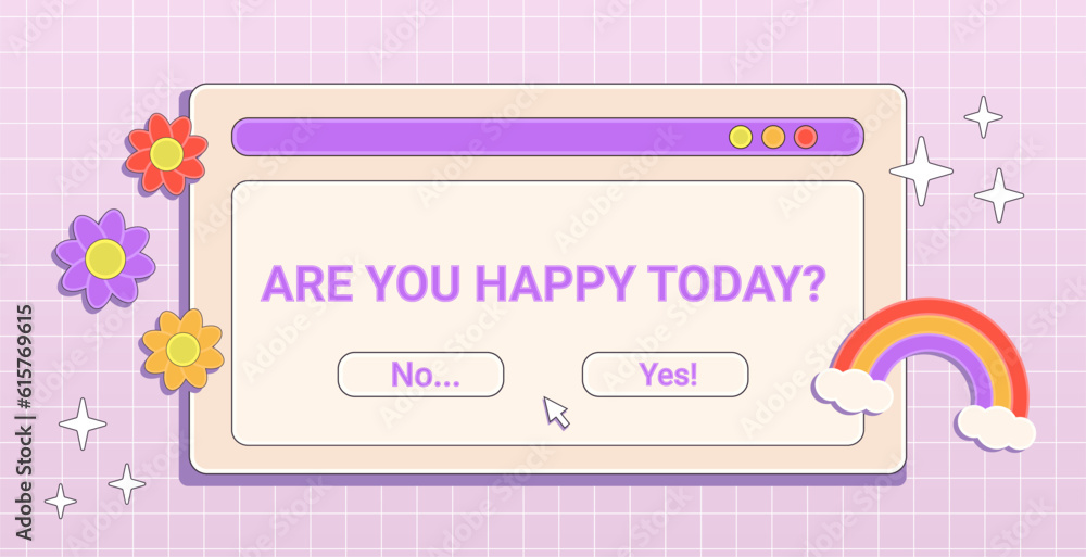 Aufkleber trendy y2k banner with retro computer window with are you happy today phrase, futuristic banner in 2