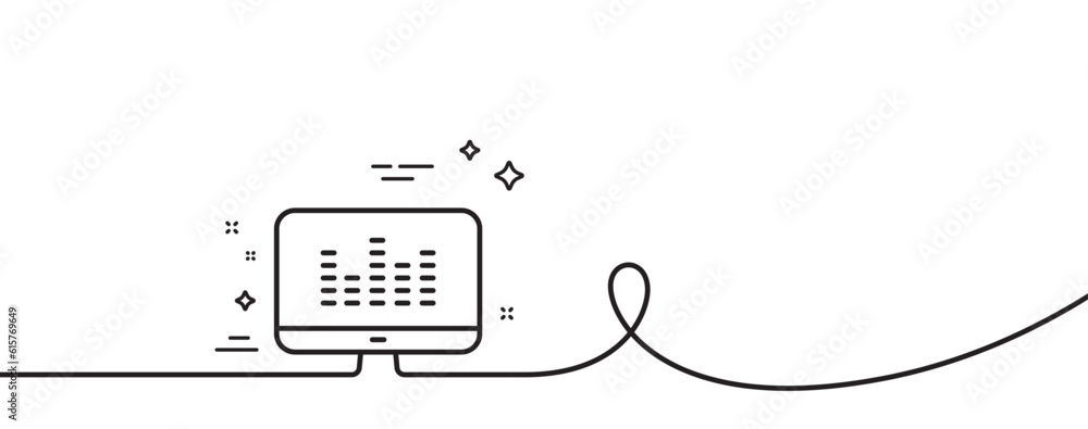 Poster music making line icon. continuous one line with curl. dj app sign. musical device symbol. music mak